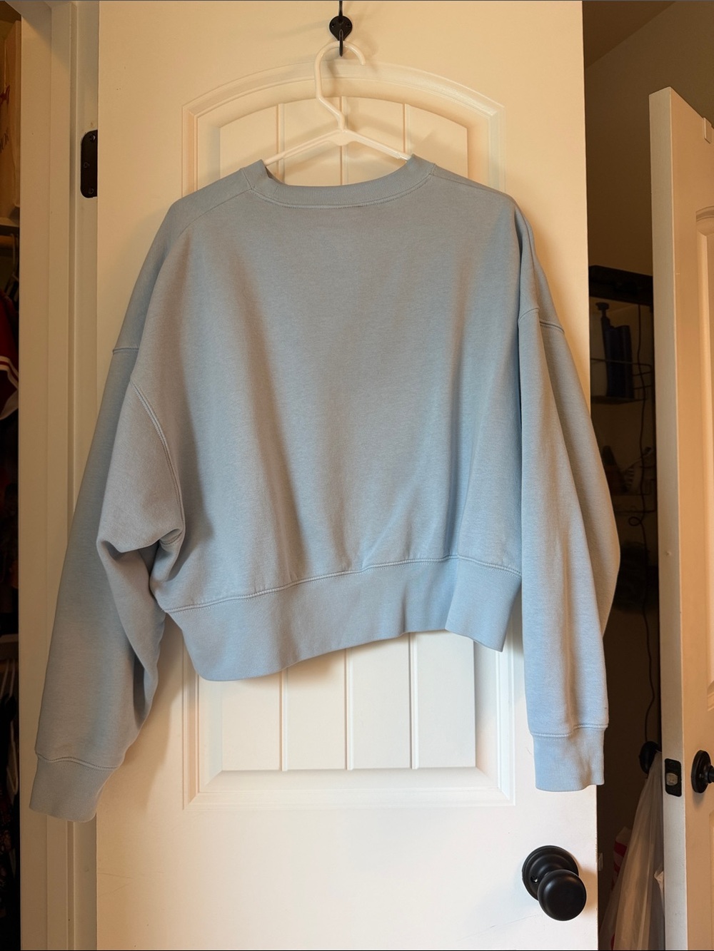 Nike Pastel Blue Cropped Crew Sweatshirt with White Swoosh - Picture 2 of 3